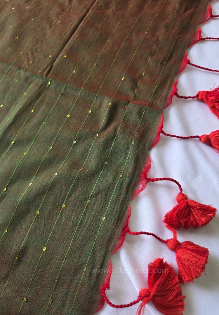 Sage Green pure handloom mulcotton Ruhani saree