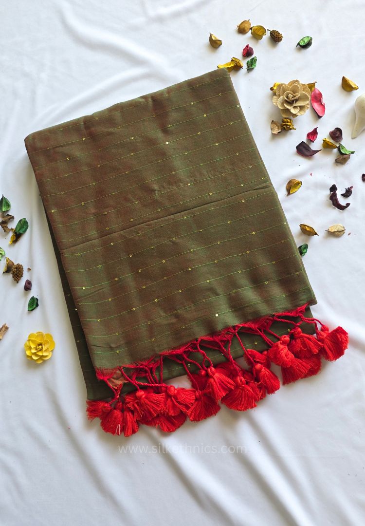 Sage Green pure handloom mulcotton Ruhani saree