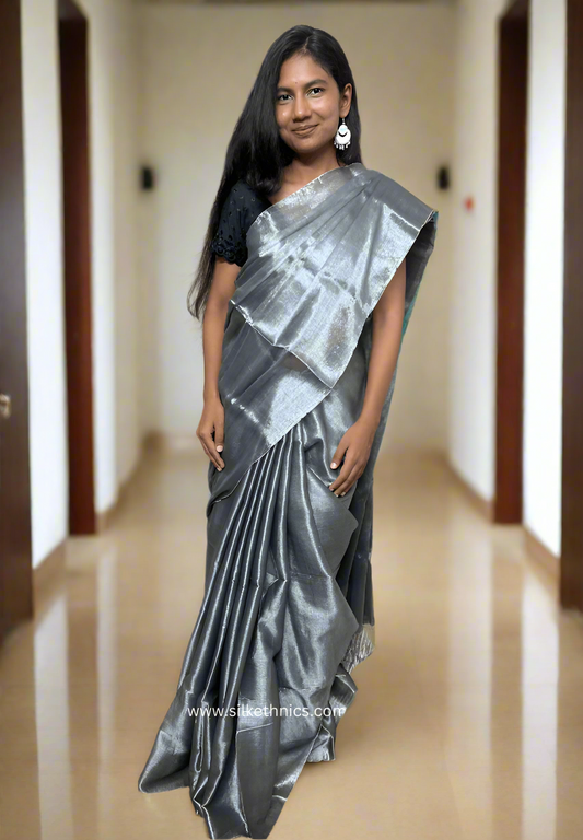 Silver grey Raga tissue saree