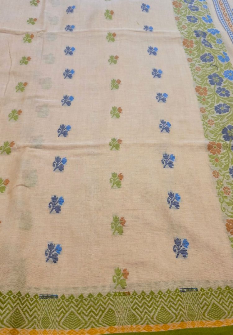 Graceful Green Traditional Tangail Bengal Handweaving saree