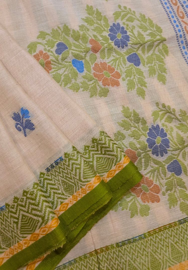 Graceful Green Traditional Tangail Bengal Handweaving saree
