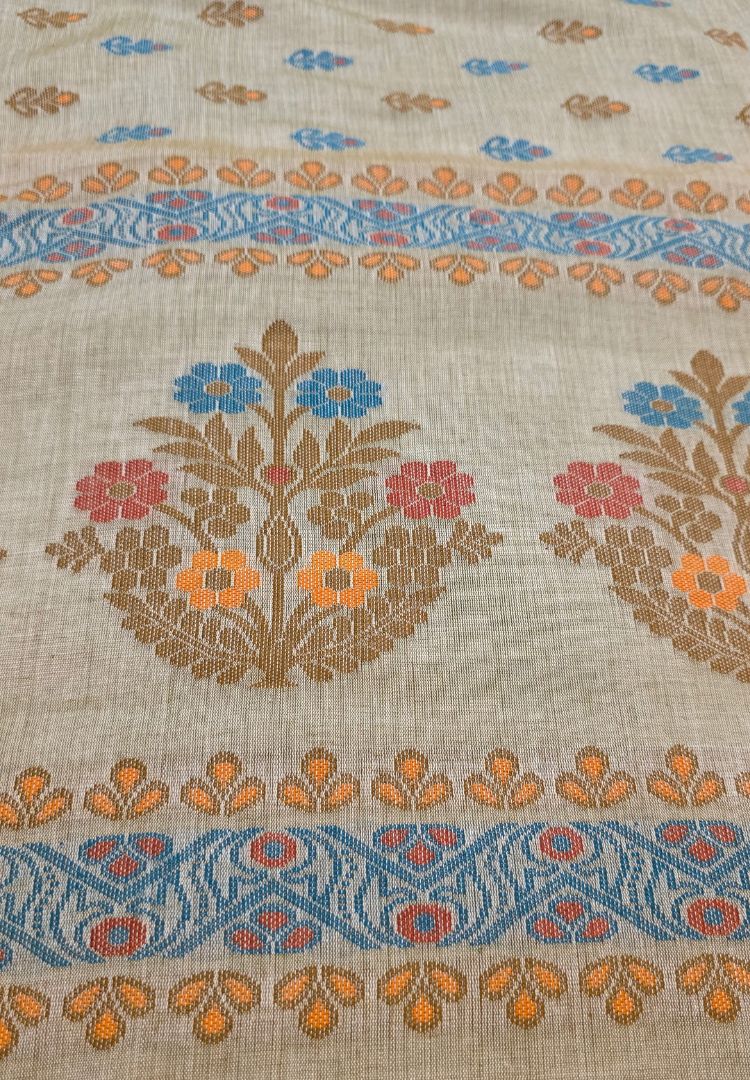 Olive Green Traditional Tangail Bengal Handweaving saree