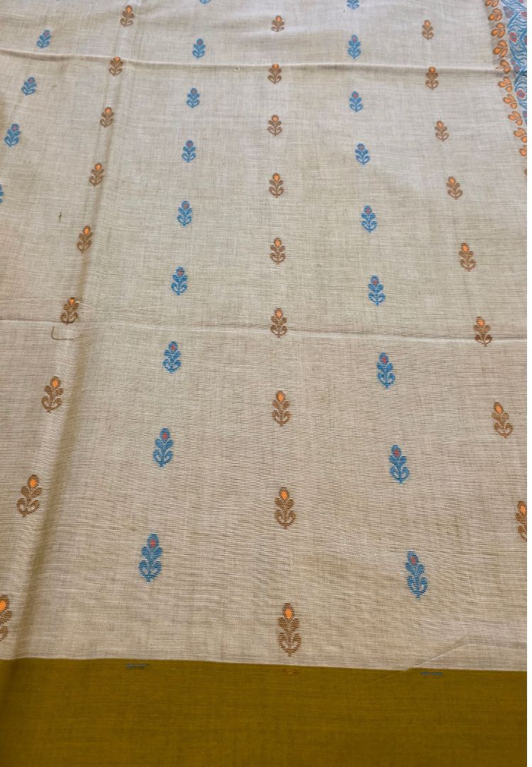 Olive Green Traditional Tangail Bengal Handweaving saree