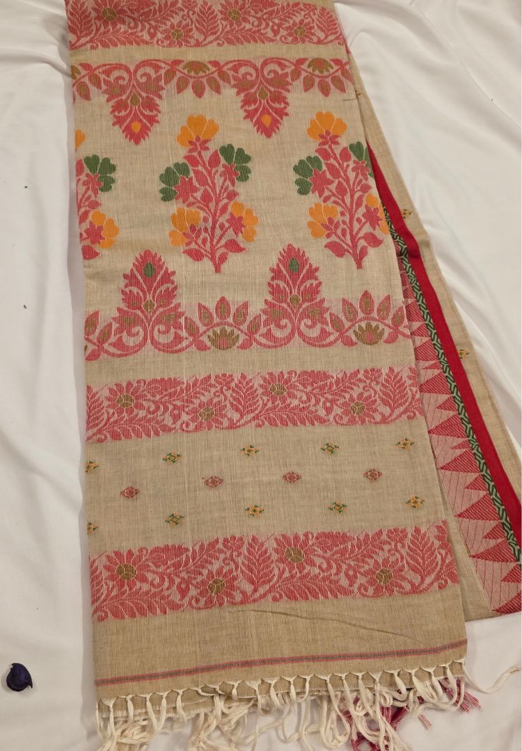 Royal Red Traditional Tangail Bengal Handweaving saree
