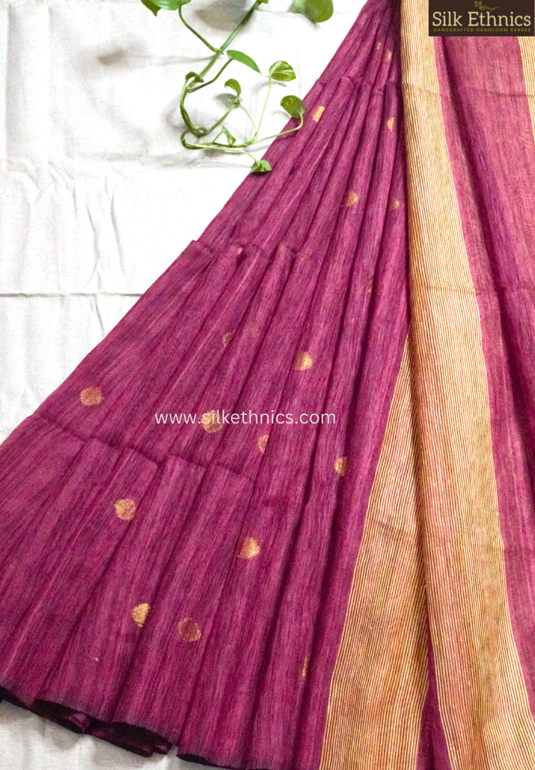 Dark Fuchsia polka sico saree