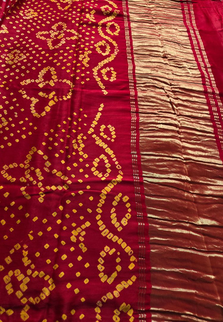 Vibrant Red Tanvi modal silk Bandhej saree