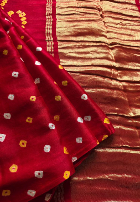 Vibrant Red Tanvi modal silk Bandhej saree