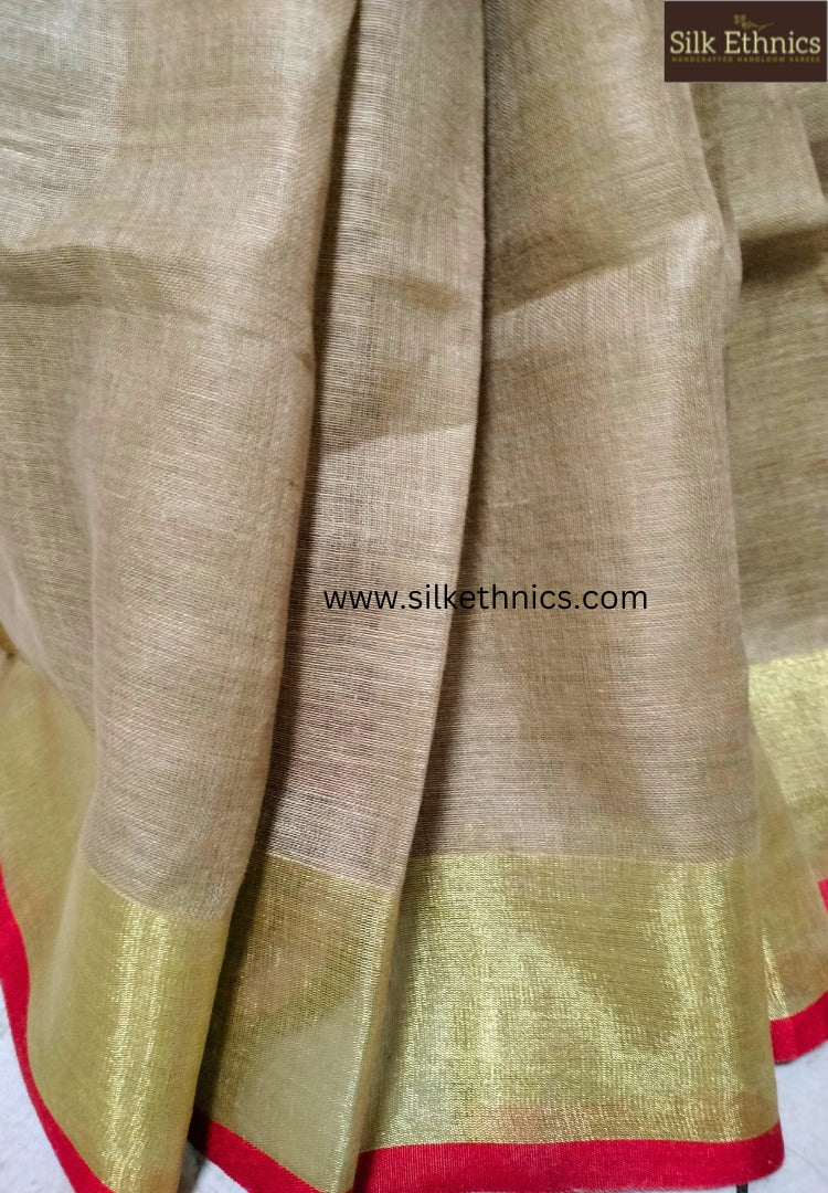 Beige and Red Varnika Linen saree