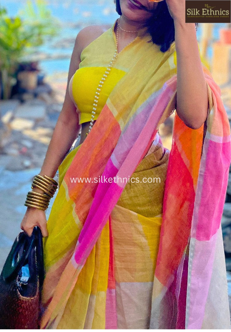 Pastel Petals Varnika linen saree