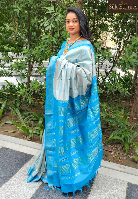 Electric blue South Gadwal silk saree