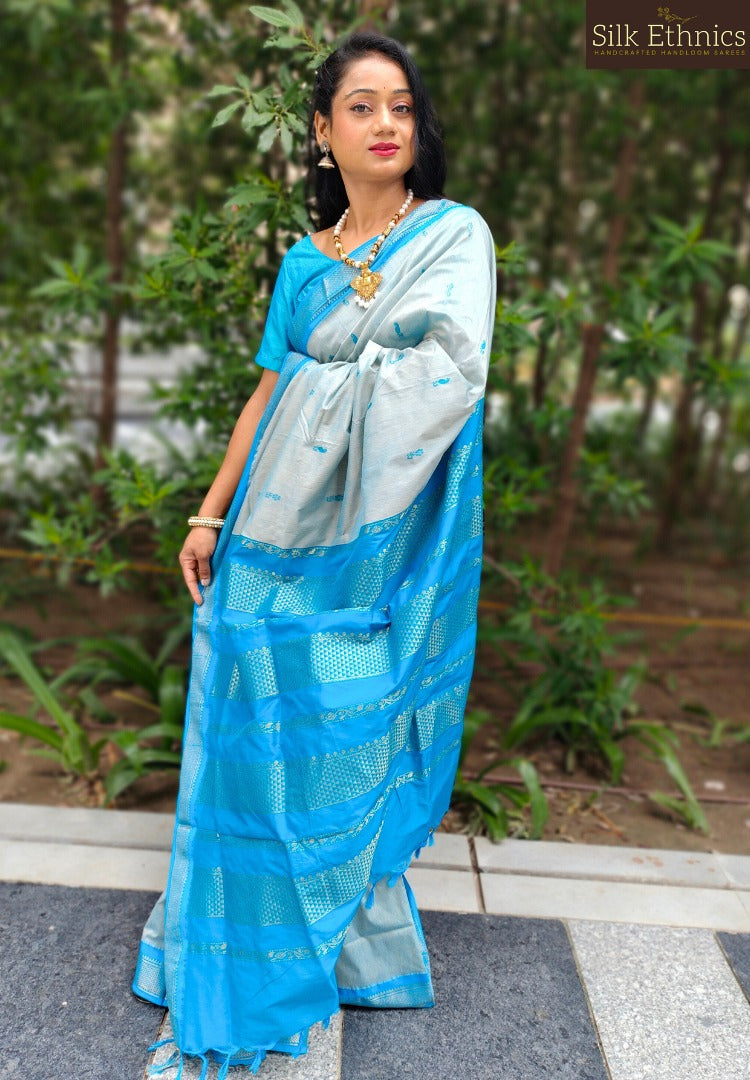 Electric blue South Gadwal silk saree