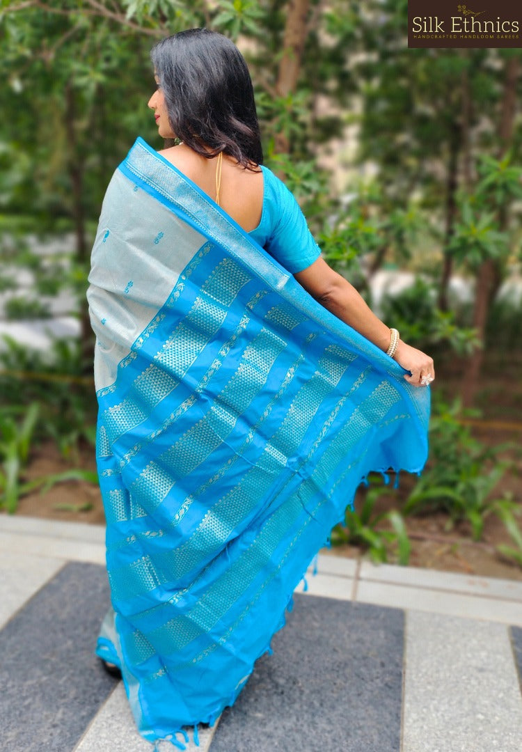 Electric blue South Gadwal silk saree