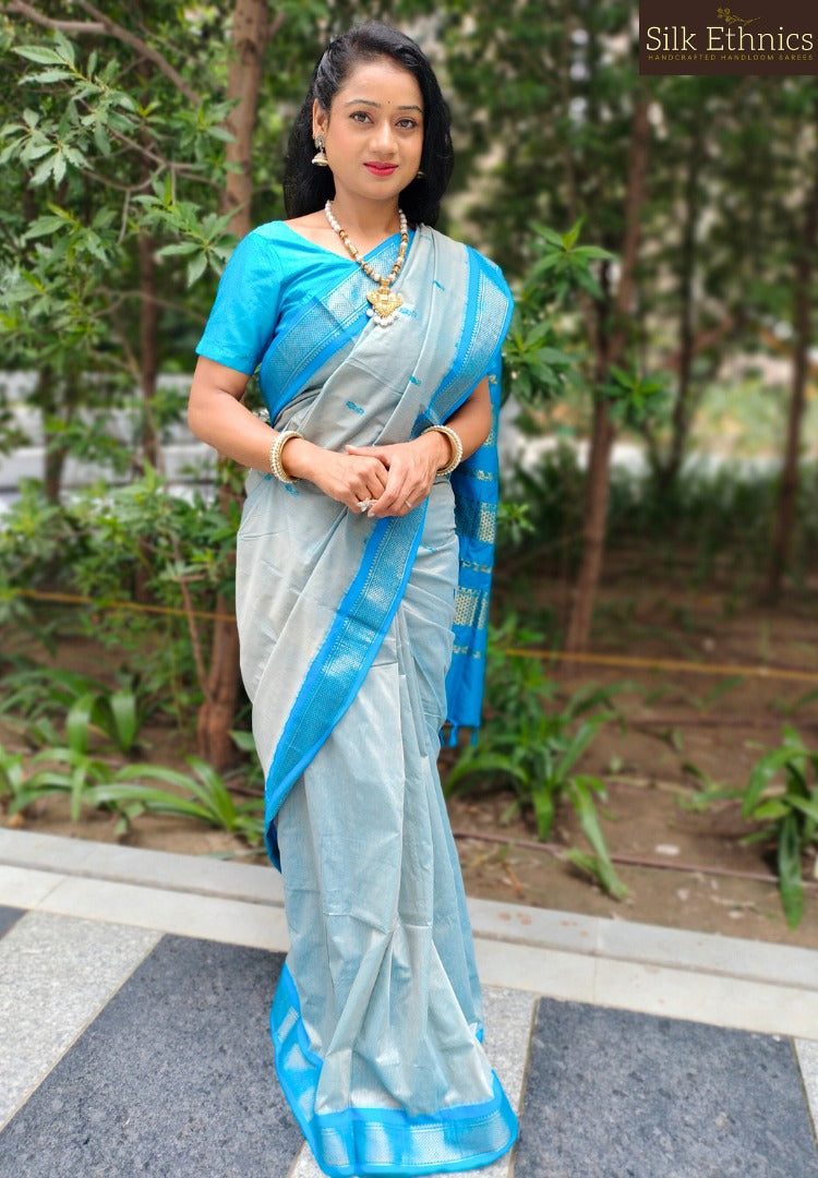 Electric blue South Gadwal silk saree