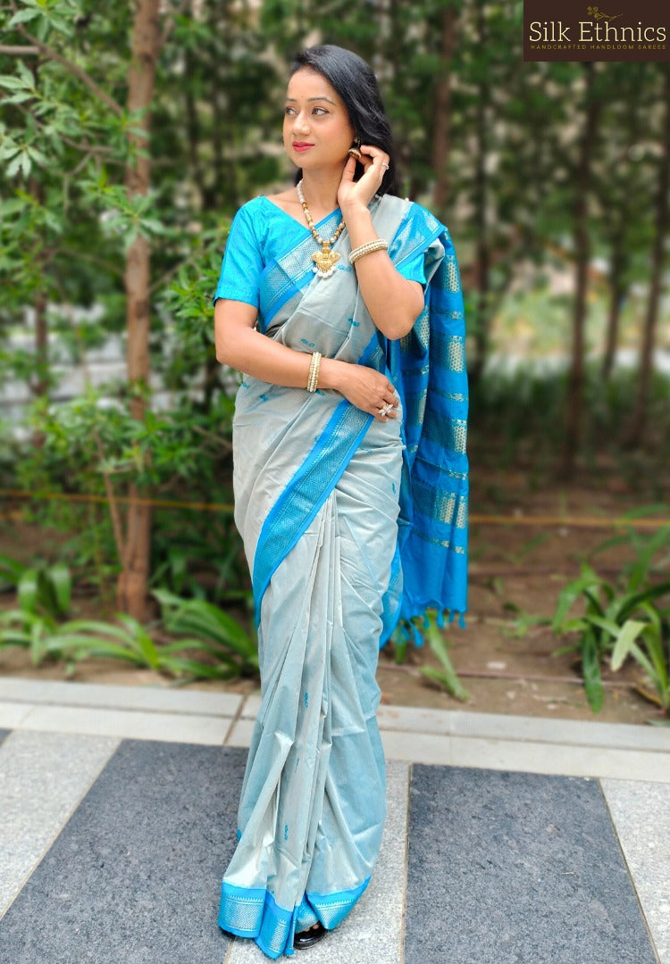 Electric blue South Gadwal silk saree