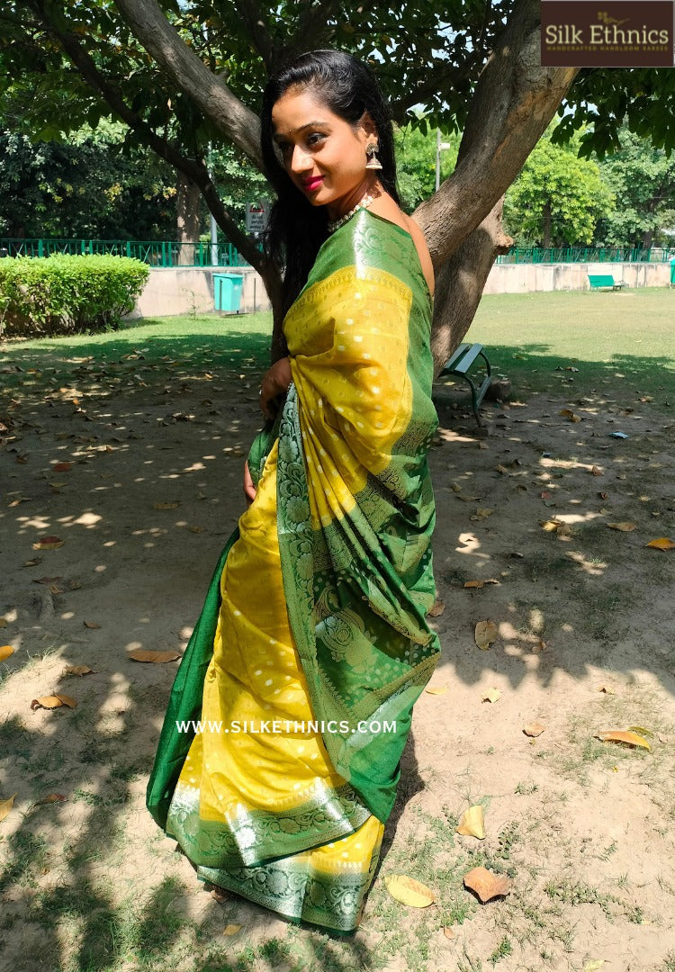 Golden yellow Georgette Banarasi silk saree