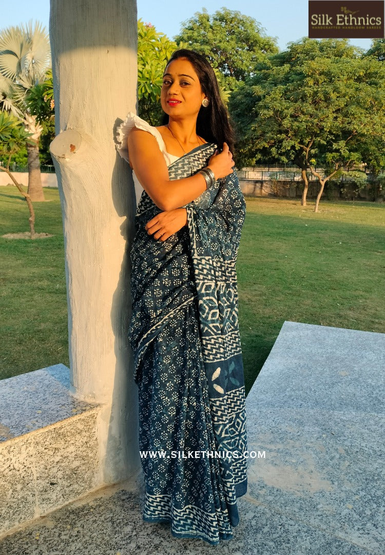 Midnight Indigo mul cotton saree