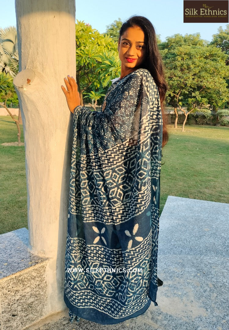 Midnight Indigo mul cotton saree