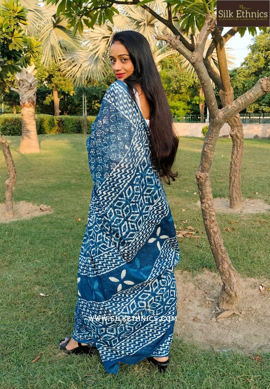 Midnight Indigo mul cotton saree