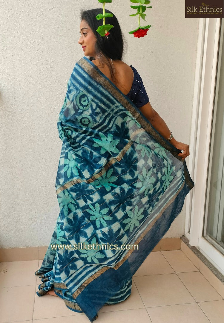 Shades of blue Maheswari silk saree