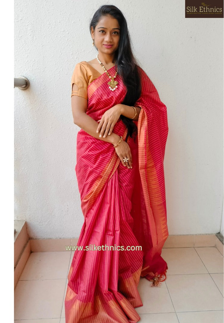 Imperial red raw silk saree