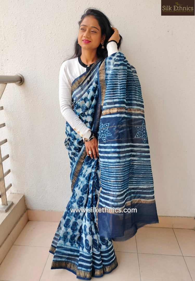 Bagru printed Maheswari silk saree