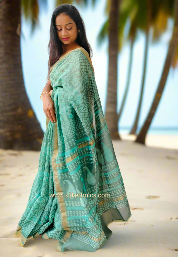 Aqua green Maheswari silk saree