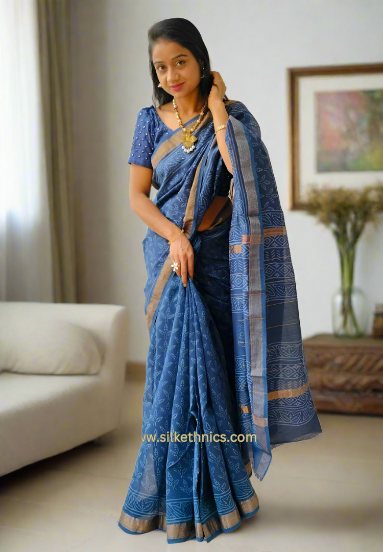 Royal blue Maheswari silk saree