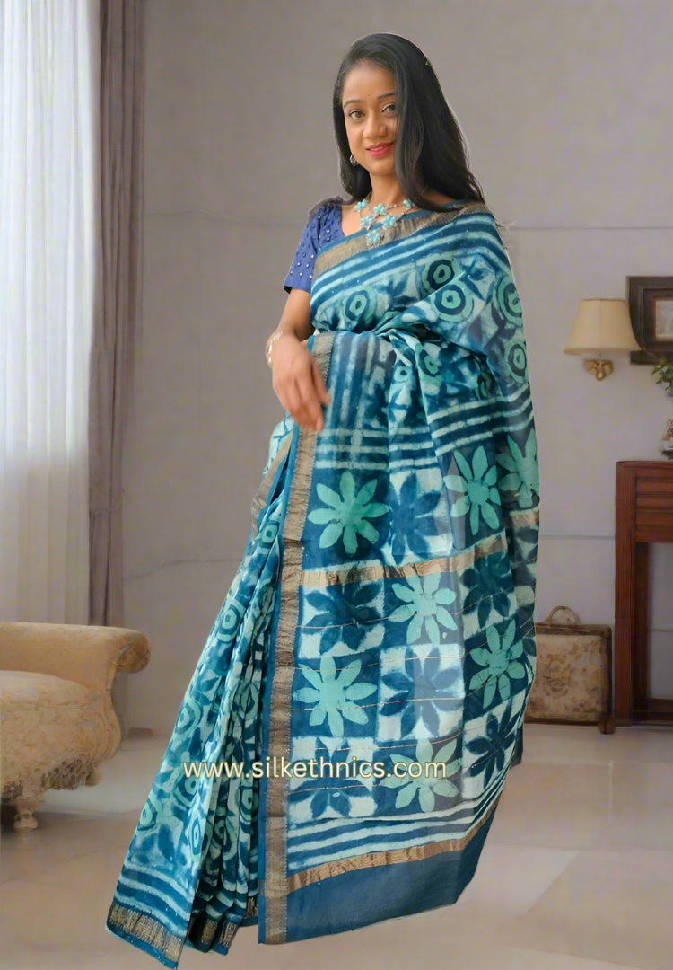 Shades of blue Maheswari silk saree