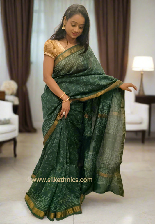 Forest green Maheswari silk saree