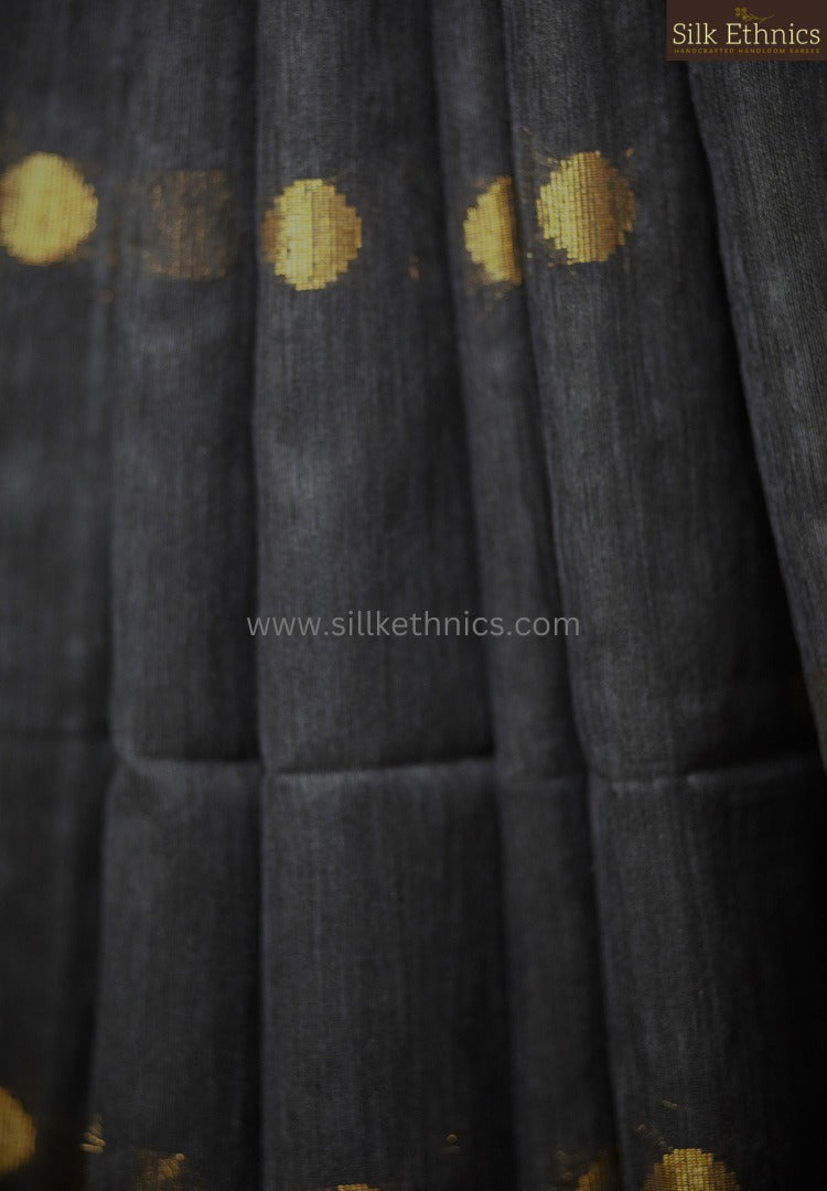 Royal black polka sico saree