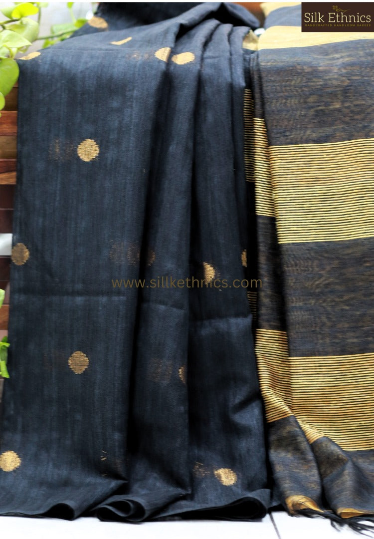 Royal black polka sico saree