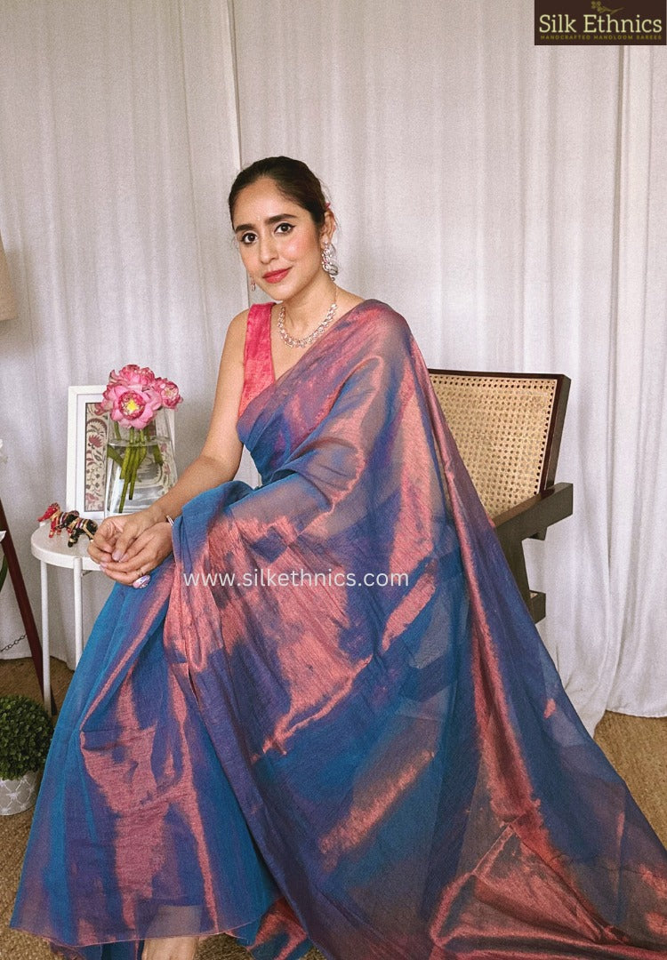 Metallic blue Raga tissue saree