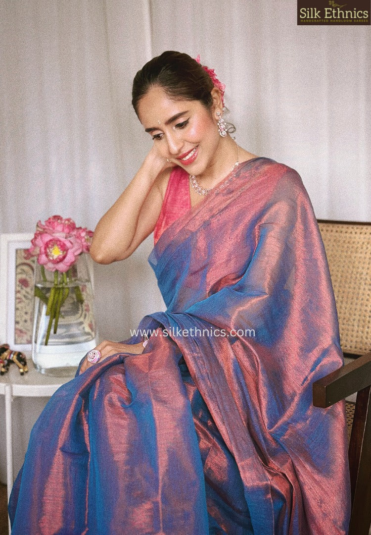 Metallic blue Raga tissue saree