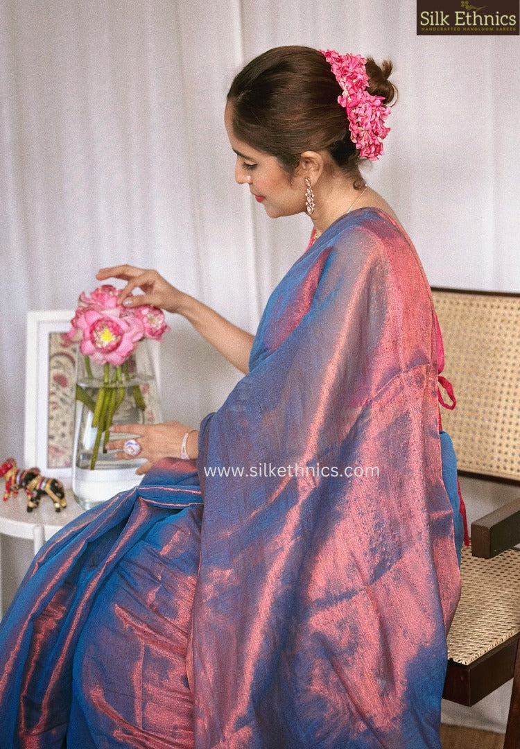 Metallic blue Raga tissue saree