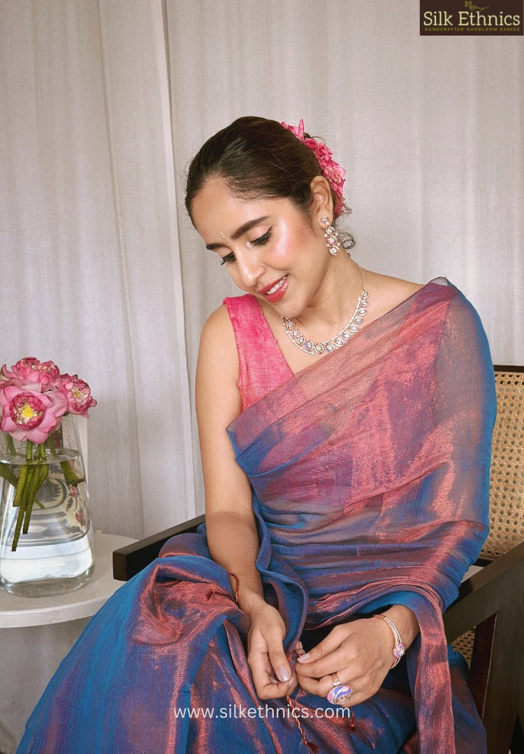 Metallic blue Raga tissue saree