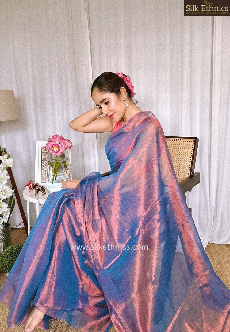 Metallic blue Raga tissue saree