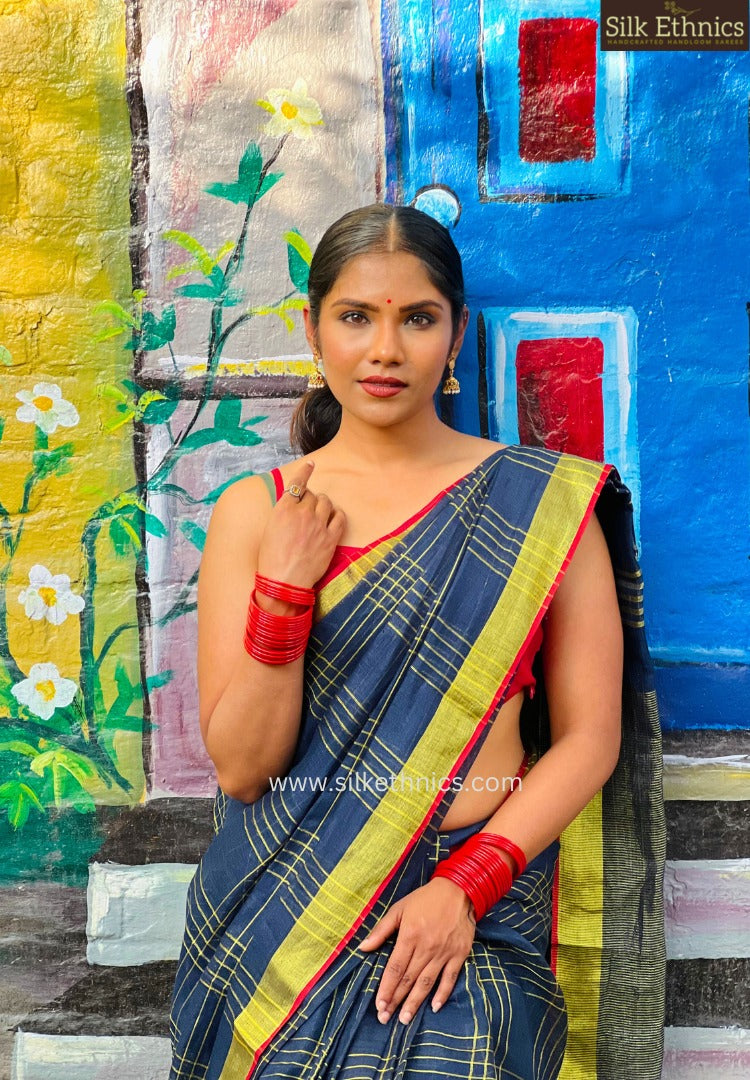 Midnight blue Varnika linen saree