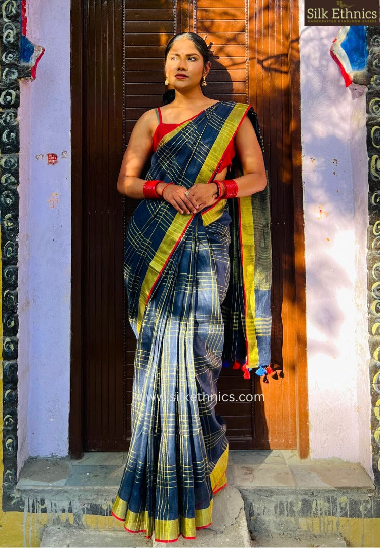 Midnight blue Varnika linen saree