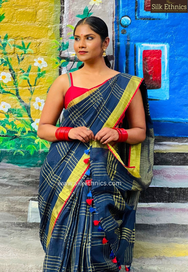 Midnight blue Varnika linen saree