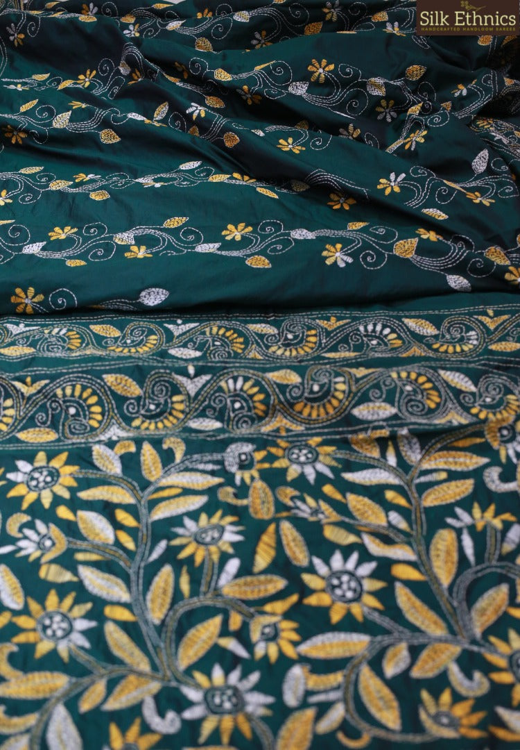 Dualtone Green kantha work saree