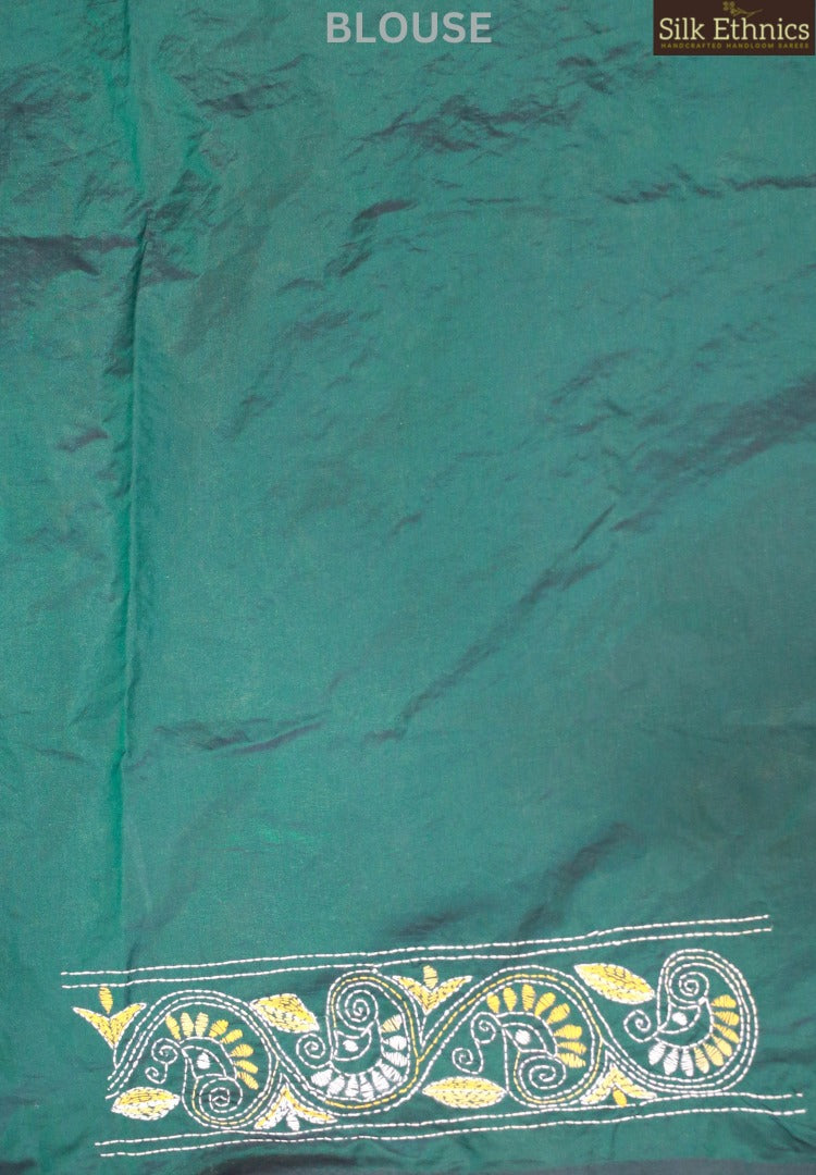 Dualtone Green kantha work saree