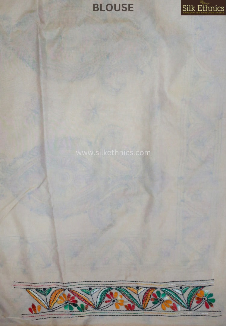 Rich Ivory hand embroidered silk saree