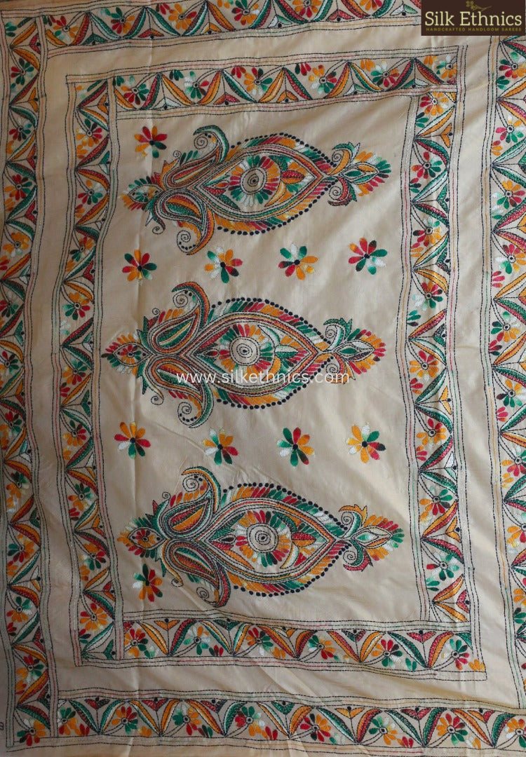 Rich Ivory hand embroidered silk saree