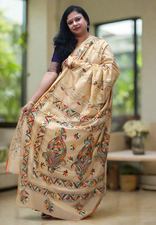 Rich Ivory hand embroidered silk saree