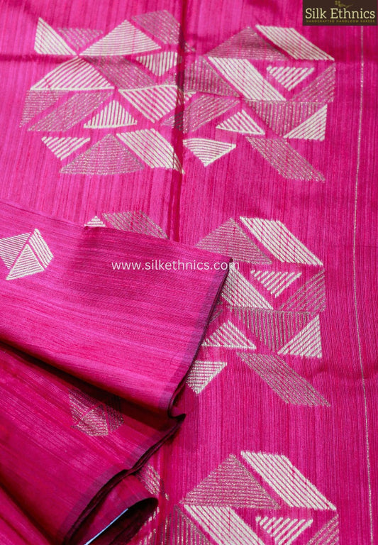 Fuscia pink dupion silk saree