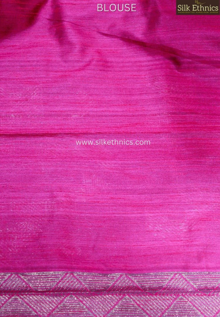 Fuscia pink dupion silk saree