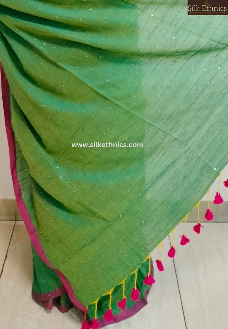 Dualtone green Pure Handloom saree