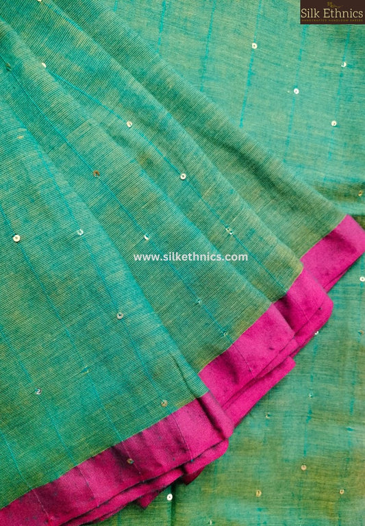 Dualtone green Pure Handloom saree