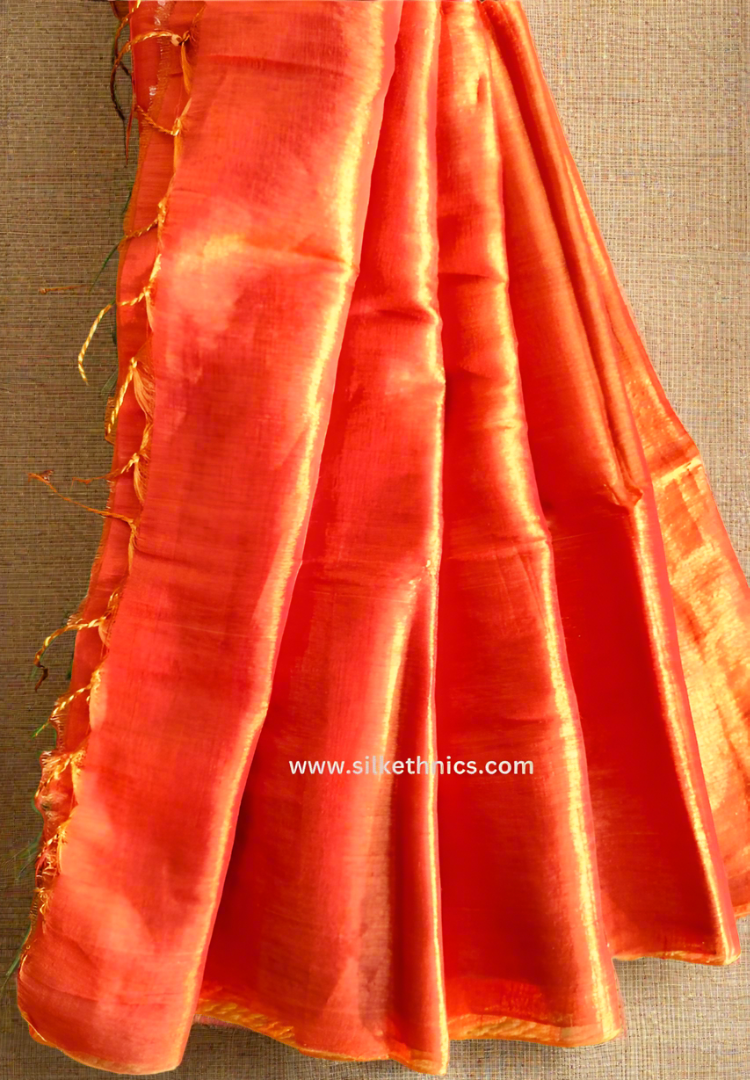 Golden orange Raga tissue saree