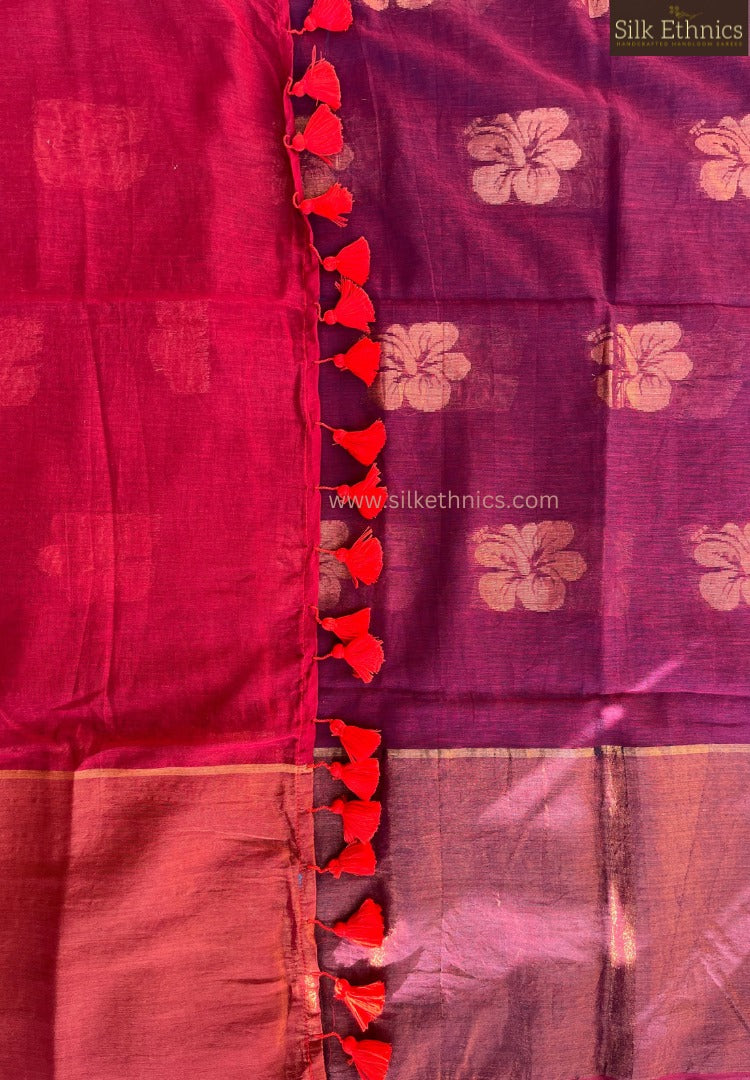 Ruby red Japa mulcotton saree